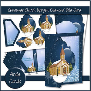 Christmas Church Upright Diamond Fold Card - The Printable Craft Shop