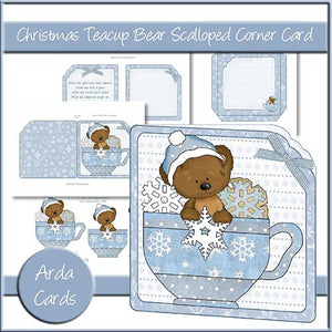 Christmas Teacup Bear Scalloped Corner Card - The Printable Craft Shop