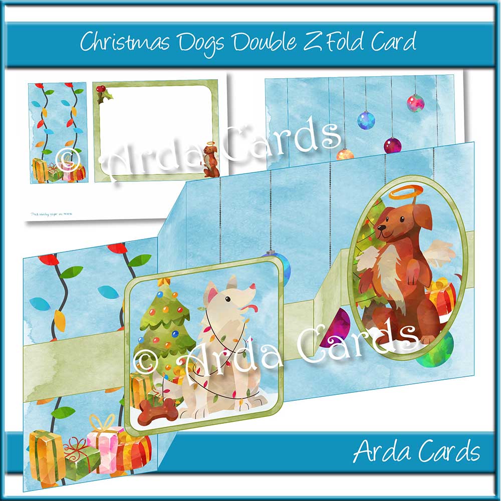 Christmas Dogs Double Z Fold Card Printable