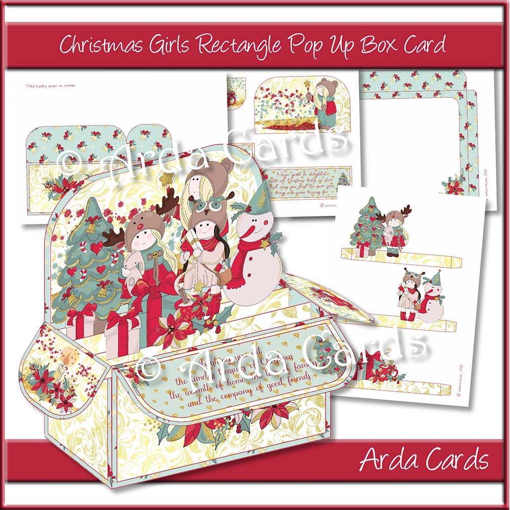 Christmas Girls Rectangle Pop Up Box Card Printable