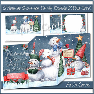 Christmas Snowmen Family Double Z Fold Card Printable
