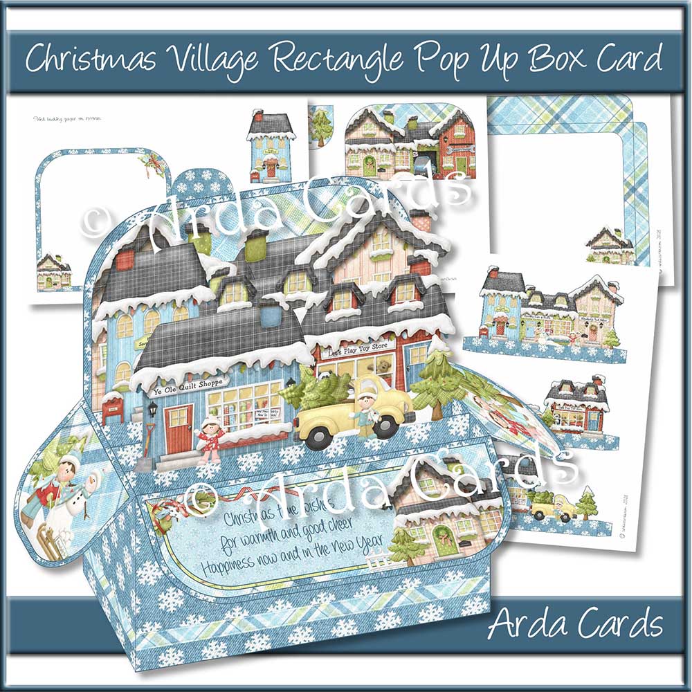 Christmas Village Rectangle Pop Up Box Card Printable