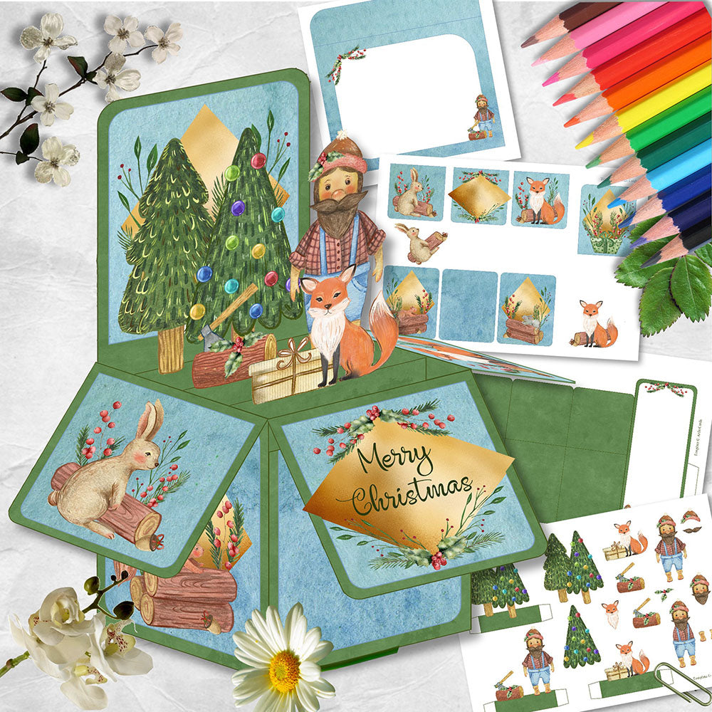 Christmas Woodcutter Pop Up Box Card