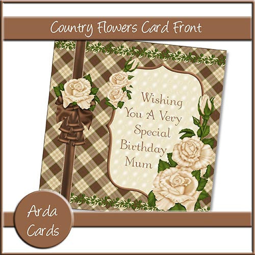 Country Flowers Card Front - The Printable Craft Shop