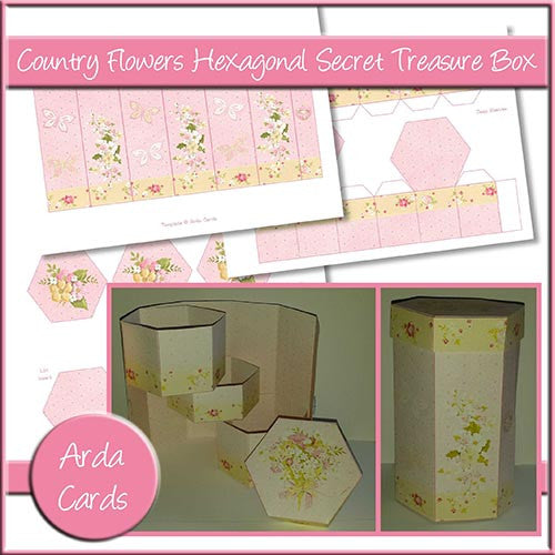 Country Flowers Hexagonal Secret Treasure Box - The Printable Craft Shop
