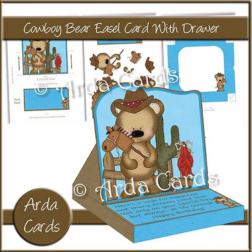 Cowboy Bear Easel Card With Drawer - The Printable Craft Shop