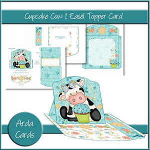Cupcake Cow 1 Easel Topper Card - The Printable Craft Shop