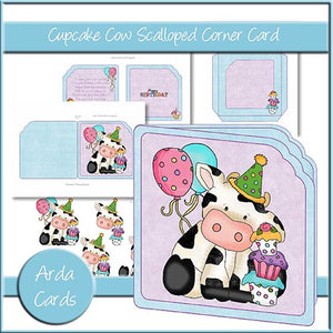 Cupcake Cow Scalloped Corner Card - The Printable Craft Shop
