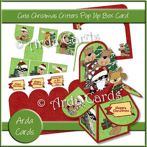 Cute Christmas Critters Pop Up Box Card Printable