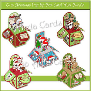 Cute Christmas Pop Up Box Card Mini Bundle Printable