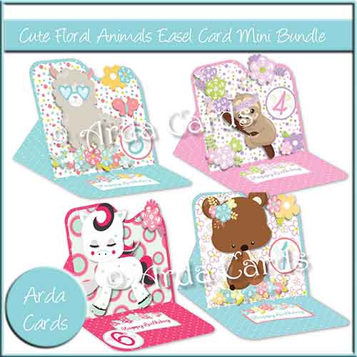 Cute Floral Animals Easel Cards Mini Bundle