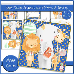 Cute Safari Animals 7.4in & 5.5in Card Fronts & Inserts