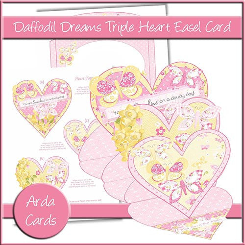 Daffodil Dreams Triple Heart Easel Card - The Printable Craft Shop