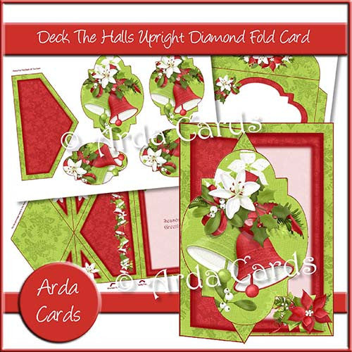 Deck The Halls Upright Diamond Fold Card - The Printable Craft Shop