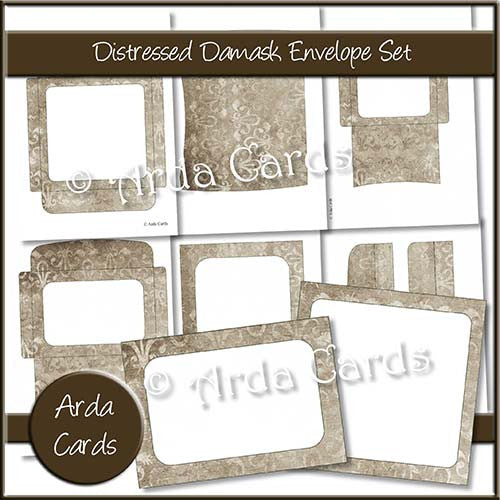 Distressed Damask Envelope Set - The Printable Craft Shop