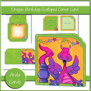 Dragon Birthday Scalloped Corner Card - The Printable Craft Shop