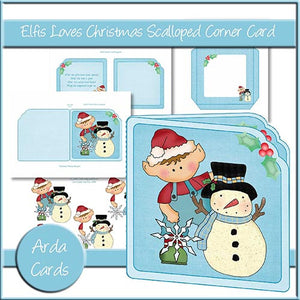 Elfis Loves Christmas Scalloped Corner Card - The Printable Craft Shop