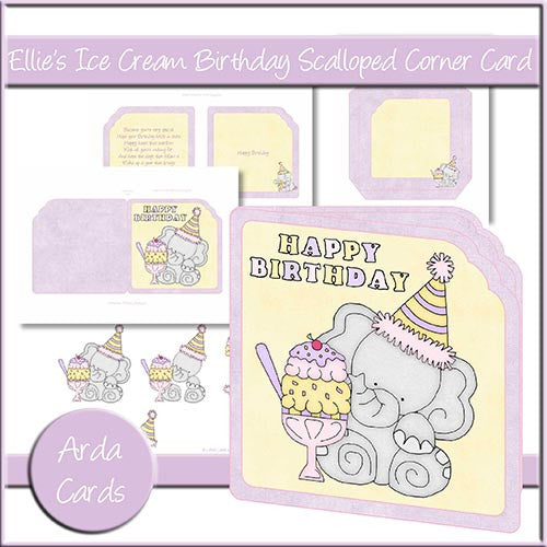 Ellie's Ice Cream Birthday Scalloped Corner Card - The Printable Craft Shop