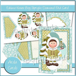 Eskimo Kisses Boy Upright Diamond Fold Card - The Printable Craft Shop