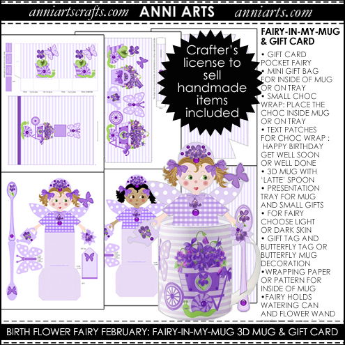 Fairy 3D Mug and Gift Card Set - February Birth Flower Printables