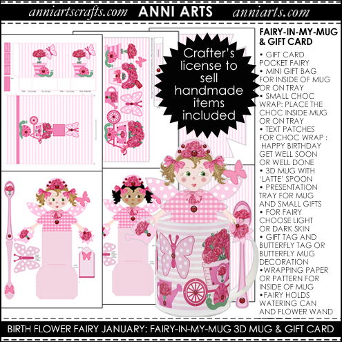 Fairy 3D Mug and Gift Card Set - January Birth Flower Printables