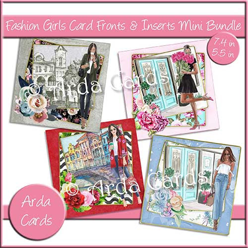 Fashion Girls 7.4in & 5.5in Card Fronts & Inserts Mini Bundle