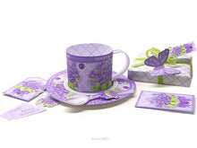 Load image into Gallery viewer, 3D Teacup, Saucer and Spoon - February Birth Flower &amp; Gem Printables