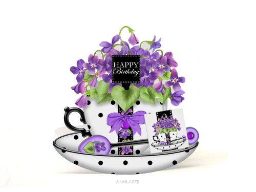 Cradle Teacup Card, Envelope & Tea Bag Packet - February Birth Flower & Gem Printables