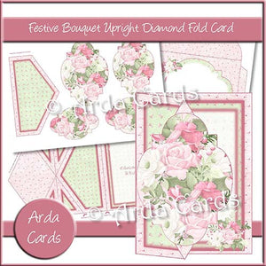 Festive Bouquet Upright Diamond Fold Card - The Printable Craft Shop