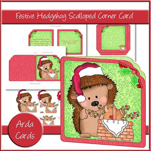 Festive Hedgehog Scalloped Corner Card - The Printable Craft Shop