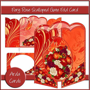 Fiery Rose Scalloped Gatefold Card - The Printable Craft Shop