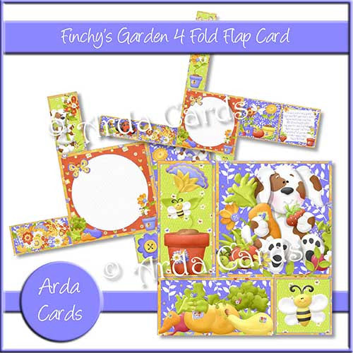 Finchy's Garden 4 Fold Flap Card - The Printable Craft Shop - 1