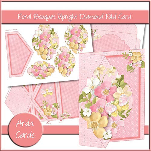 Floral Bouquet Upright Diamond Fold Card - The Printable Craft Shop