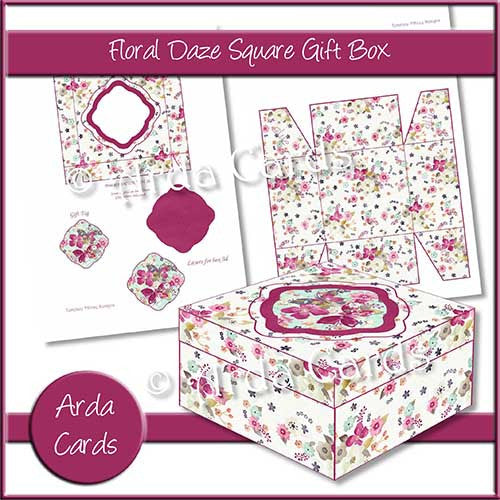 Floral Daze Square Printable Gift Box - The Printable Craft Shop
