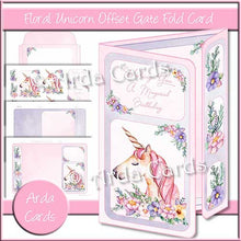 Load image into Gallery viewer, Floral Unicorn Offset Gatefold Card