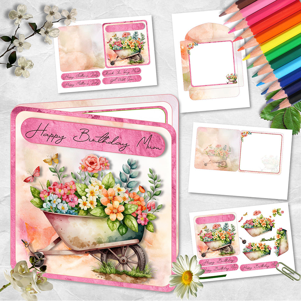 Floral Wheelbarrow Printable Square Card