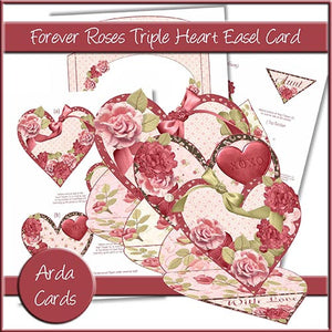 Forever Roses Triple Heart Easel Card - The Printable Craft Shop