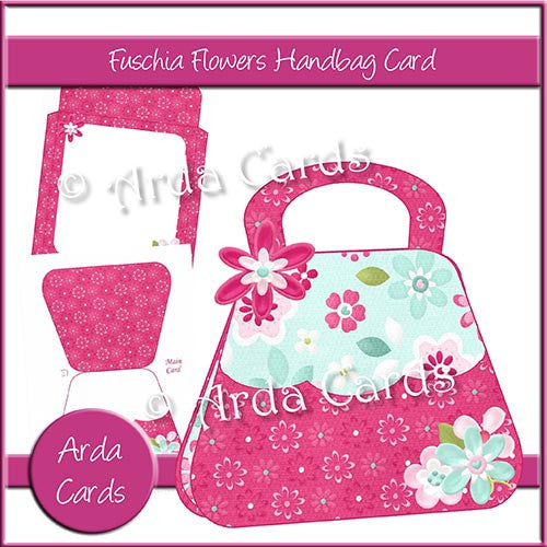 Fuschia Flowers Handbag Card - The Printable Craft Shop