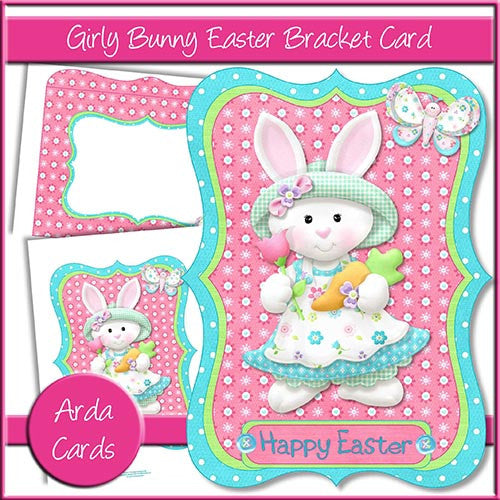 Girly Bunny Easter Bracket Card - The Printable Craft Shop
