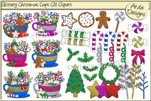Load image into Gallery viewer, Glittered Christmas Cups CU Clipart