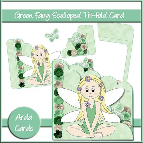 Green Fairy Scalloped Trifold Card - The Printable Craft Shop