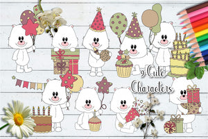 Happy Birthday Plushy Polar Bear CU Clipart