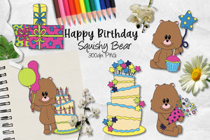 Happy Birthday Squishy Bear CU Clipart