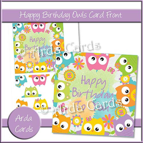 Happy Birthday Owls Card Front - The Printable Craft Shop