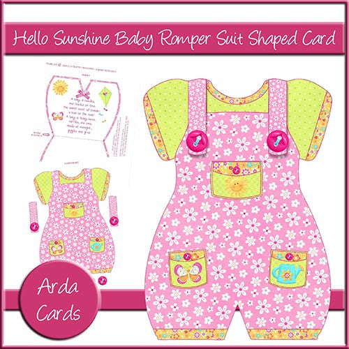 Hello Sunshine Baby Romper Suit Shaped Card - The Printable Craft Shop