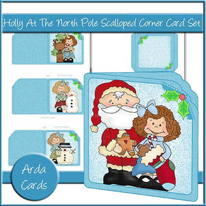 Holly At The North Pole Scalloped Corner Card Set - The Printable Craft Shop