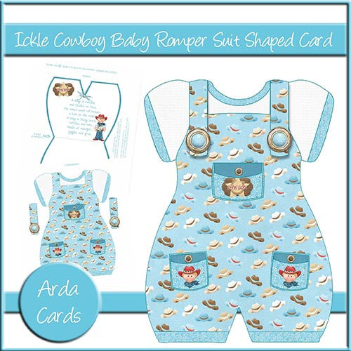 Ickle Cowboy Baby Romper Suit Shaped Card - The Printable Craft Shop