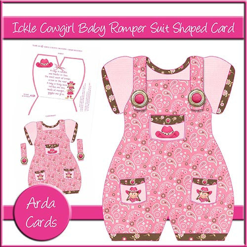 Ickle Cowgirl Baby Romper Suit Shaped Card - The Printable Craft Shop