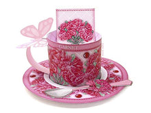 Load image into Gallery viewer, 3D Teacup, Saucer and Spoon  - January Birth Flower &amp; Gem Printables