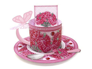 3D Teacup, Saucer and Spoon  - January Birth Flower & Gem Printables